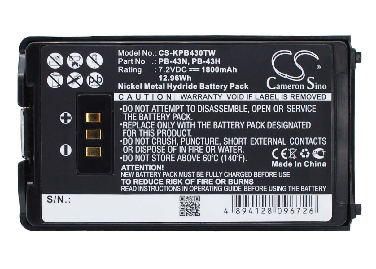 7.2V, Ni-MH, 1800mAh, Two-Way Radio battery fits Kenwood, Knb-43, Th-255a, Th-k2at, 12.96Wh Two-Way Radio Cameron Sino Technology Limited