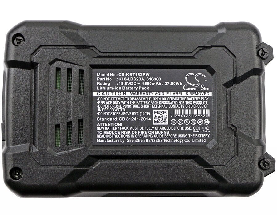 18.0V, Li-ion, 1500mAh, batterie pour outils électriques compatible avec Kobalt, 616300, K18ld-26a, 27Wh Outils électriques Cameron Sino Technology Limited (Suspendu)