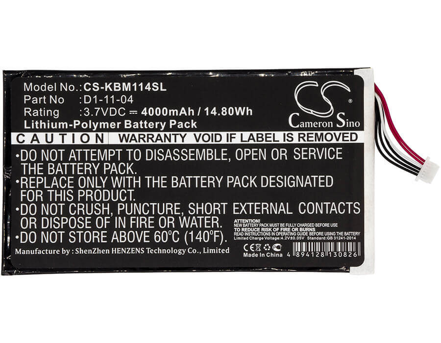 E-Reader battery For Kobo, K080-kdn-b, Vox, D1-11-04 3.7v, 4000mah - 14.80wh E-book, E-reader Cameron Sino Technology Limited
