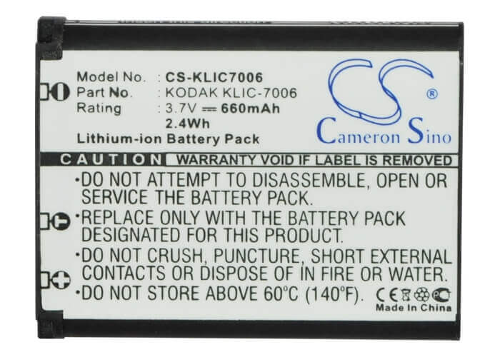 Camera Battery For Kodak Easyshare M200, Easyshare M215, 3.7v, 660mah - 2.44wh Camera Cameron Sino Technology Limited (Camera)