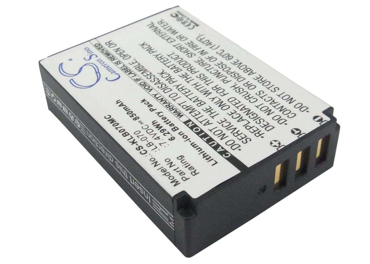 7.4V, Li-ion, 850mAh, Camera battery fits Kodak, Lb-070, Pixpro Az651, Pixpro Az651 Astro Zoom, 6.29Wh Camera Cameron Sino Technology Limited (Camera)