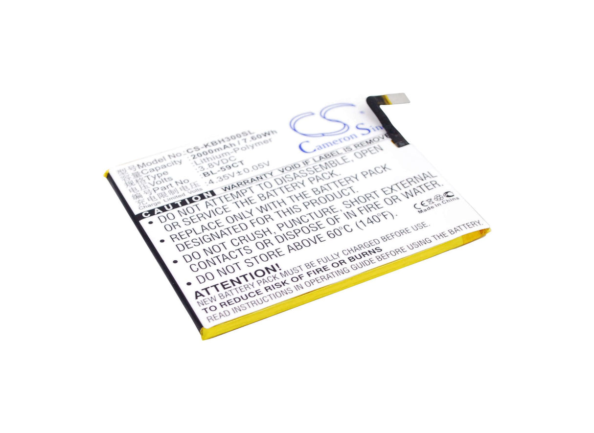 3.8V, Li-Polymer, 2000mAh, SmartPhone battery fits Koobee, Bl-59ct, H3, 7.6Wh Mobile, SmartPhone Cameron Sino Technology Limited (Suspended)