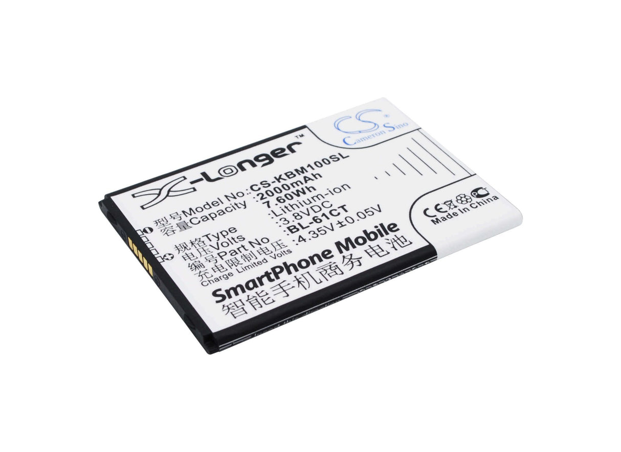 3.8V, Li-ion, 2000mAh, SmartPhone battery fits Koobee, Bl-61ct, M100, S100, 7.6Wh Mobile, SmartPhone Cameron Sino Technology Limited (Smartphone)