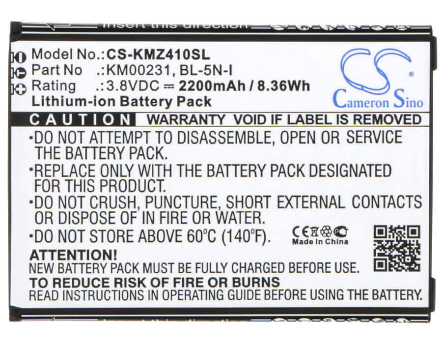 3.8V, Li-ion, 2200mAh, SmartPhone battery fits Smartfren, Kruger&matz, Bl-5n-i, Km0410, Km0413, 8.36Wh Mobile, SmartPhone Cameron Sino Technology Limited (Smartphone)
