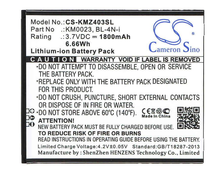 3.7V, Li-ion, 1800mAh, SmartPhone battery fits Kruger&matz, Bl-4n-i, Andromax I6c, Km0403, 6.66Wh Mobile, SmartPhone Cameron Sino Technology Limited (Smartphone)