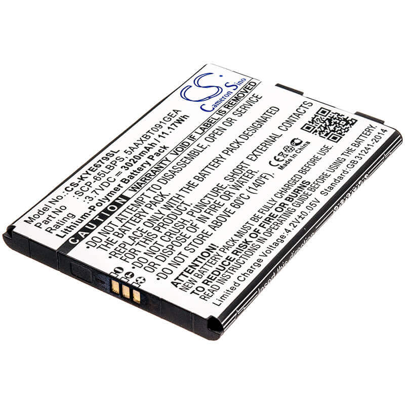 3.7V, Li-Polymer, 3020mAh, SmartPhone battery fits Kyocera, 5aaxbt091gea, Duraforce Xd, E6790, 11.17Wh Mobile, SmartPhone Cameron Sino Technology Limited (Smartphone)