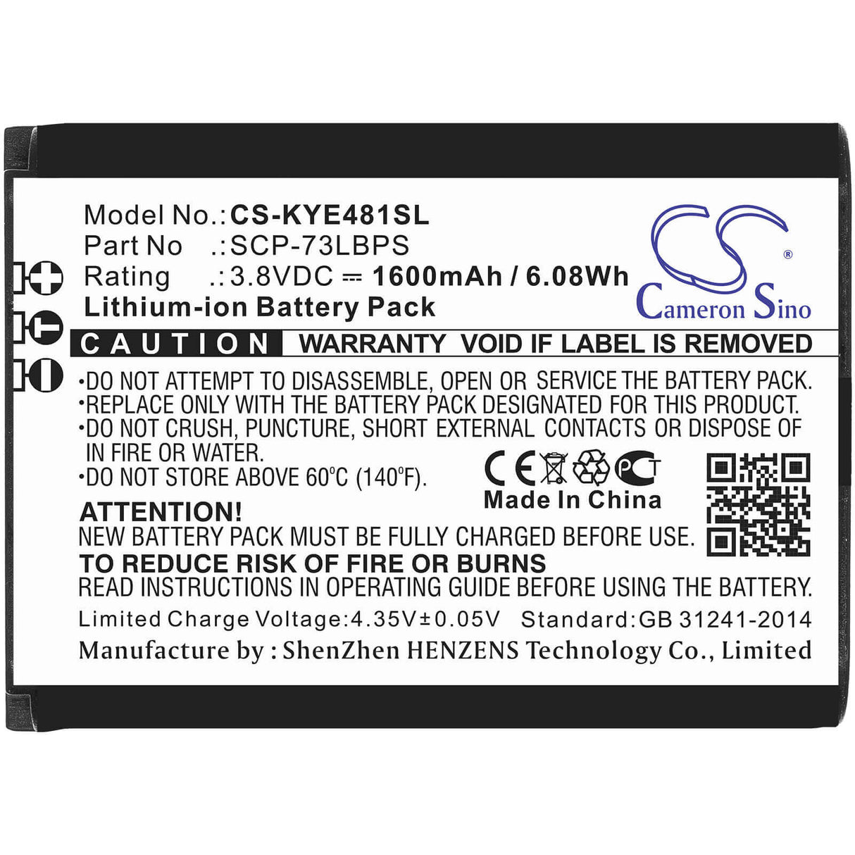 3.8V, Li-ion, 1600mAh, SmartPhone battery fits Kyocera, Scp-73lbps, Duraxa Equip, Duraxe Epic, 6.08Wh Mobile, SmartPhone Cameron Sino Technology Limited (Smartphone)
