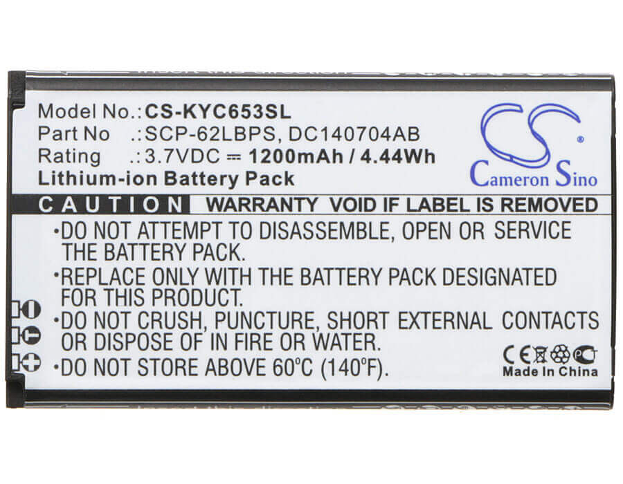 Batterie de smartphone 3,7V, Li-ion, 1200mAh, compatible avec Kyocera, Dc140704ab, C6530, C6530n, 4,44Wh Mobile, Smartphone Cameron Sino Technology Limited (Smartphone)