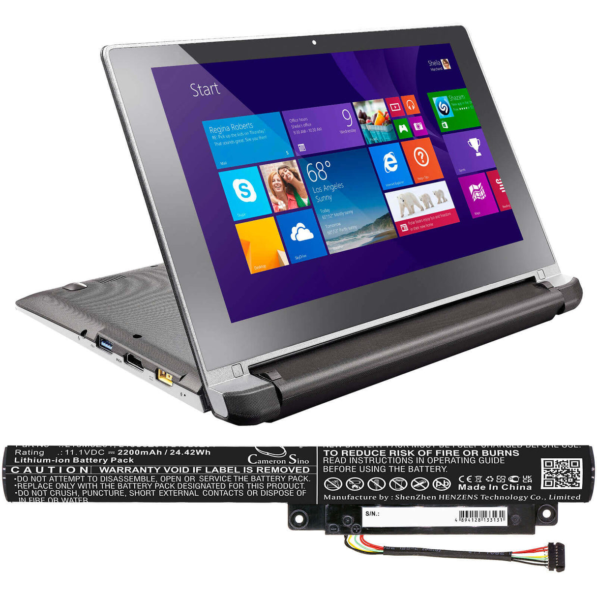 Battery For Lenovo, 59-407061, 59-439199, Ideapad Flex 10 11.1v, 2200mah - 24.42wh Notebook, Laptop Cameron Sino Technology Limited