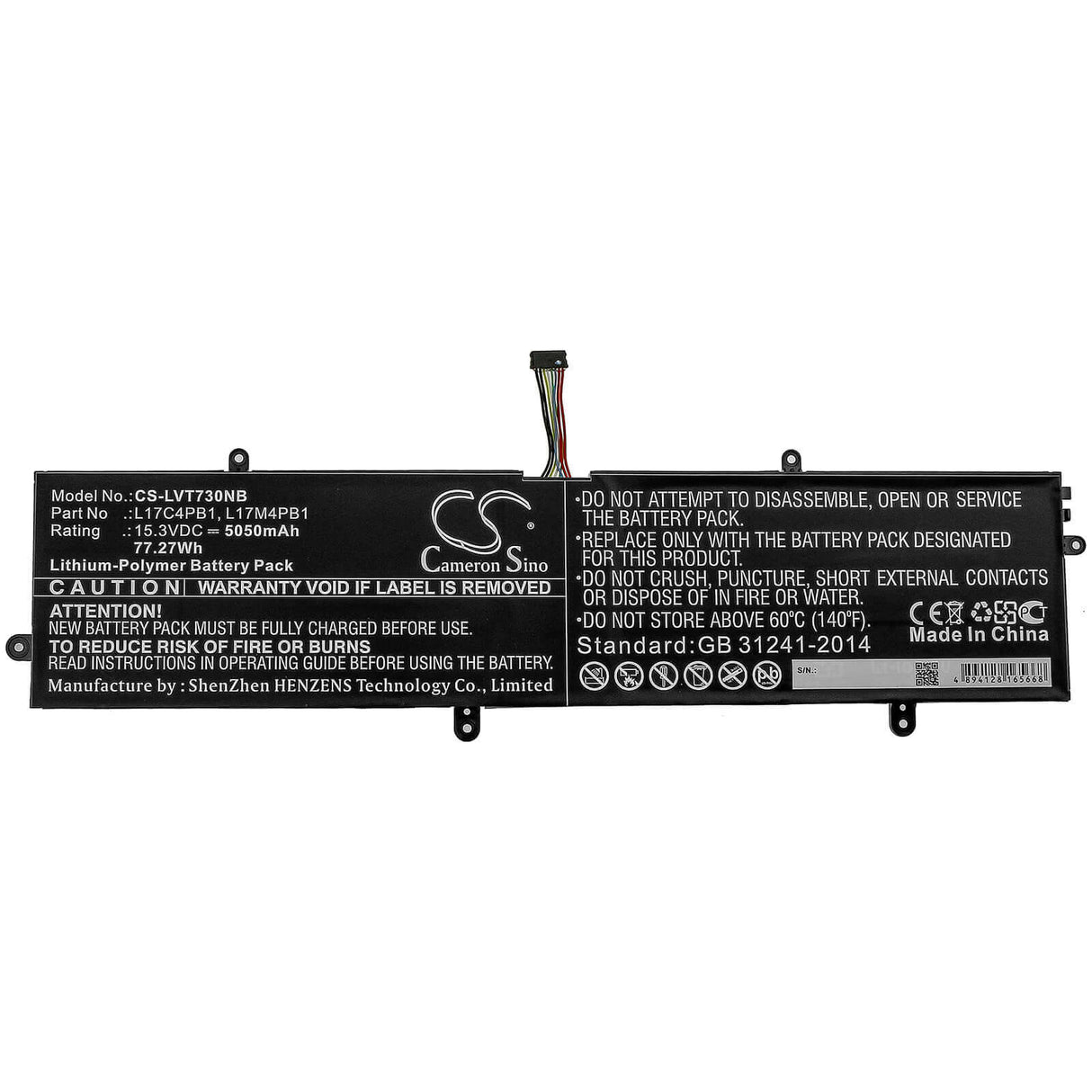 Battery For Lenovo, 720s-15, Ideapad 720s Touch-15ikb, Ideapad 720s-15 15.3v, 5050mah - 77.27wh Notebook, Laptop Cameron Sino Technology Limited