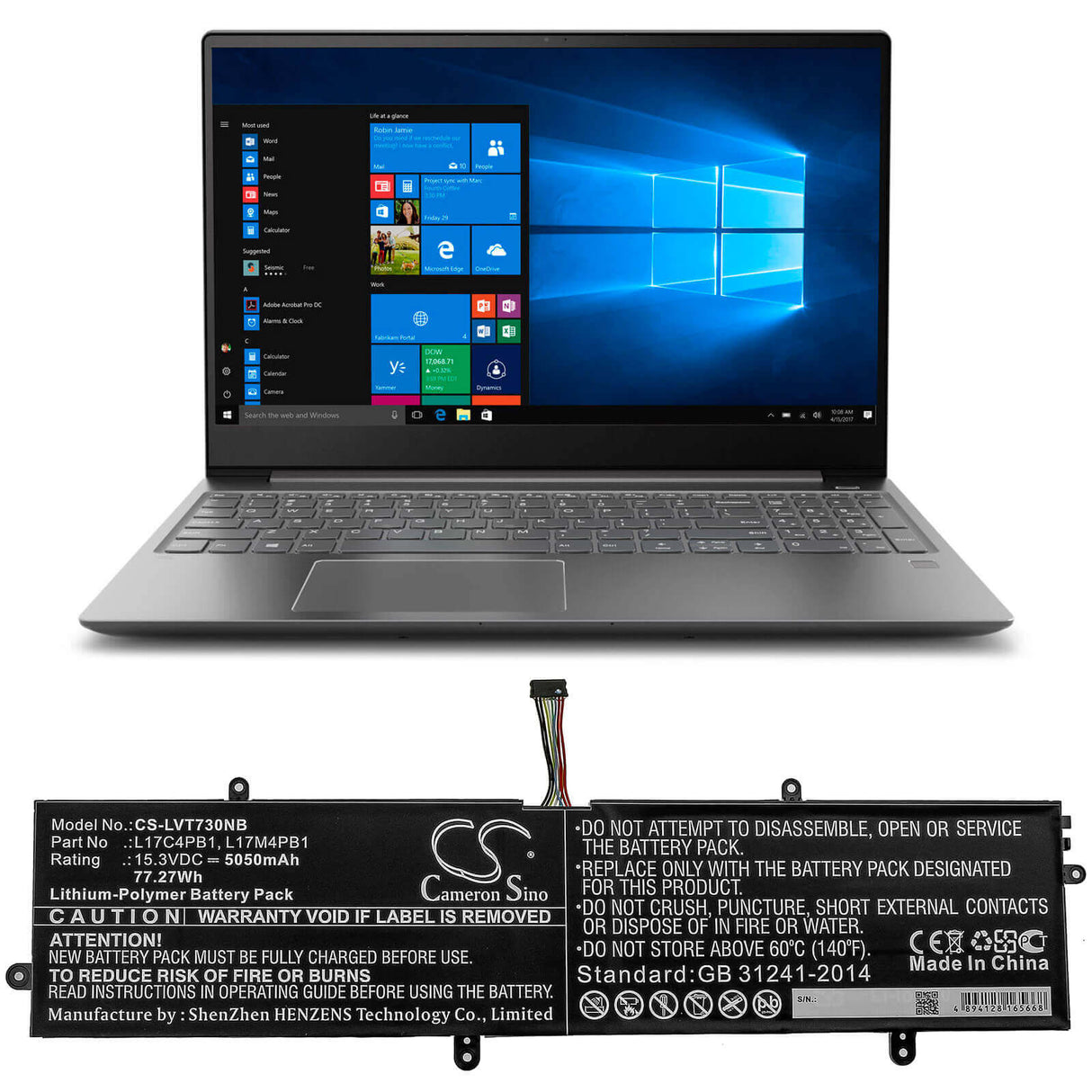 Battery For Lenovo, 720s-15, Ideapad 720s Touch-15ikb, Ideapad 720s-15 15.3v, 5050mah - 77.27wh Notebook, Laptop Cameron Sino Technology Limited