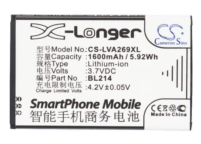 3.7V, Li-ion, 1600mAh, SmartPhone battery fits Lenovo, Bl203, A208t, A218t, 5.92Wh Mobile, SmartPhone Cameron Sino Technology Limited (Smartphone)