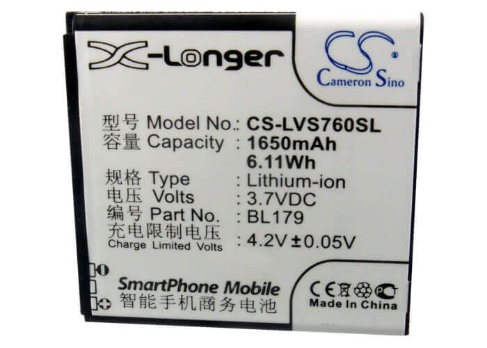 3.7V, Li-ion, 1650mAh, SmartPhone battery fits Pioneer, Ioneer, Lenovo, B40, 6.11Wh Mobile, SmartPhone Cameron Sino Technology Limited (Smartphone)
