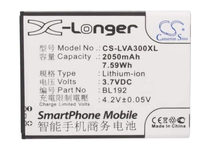 3.7V, Li-ion, 2050mAh, SmartPhone battery fits Lenovo, Bl192, A300, A590, 7.59Wh Mobile, SmartPhone Cameron Sino Technology Limited (Smartphone)