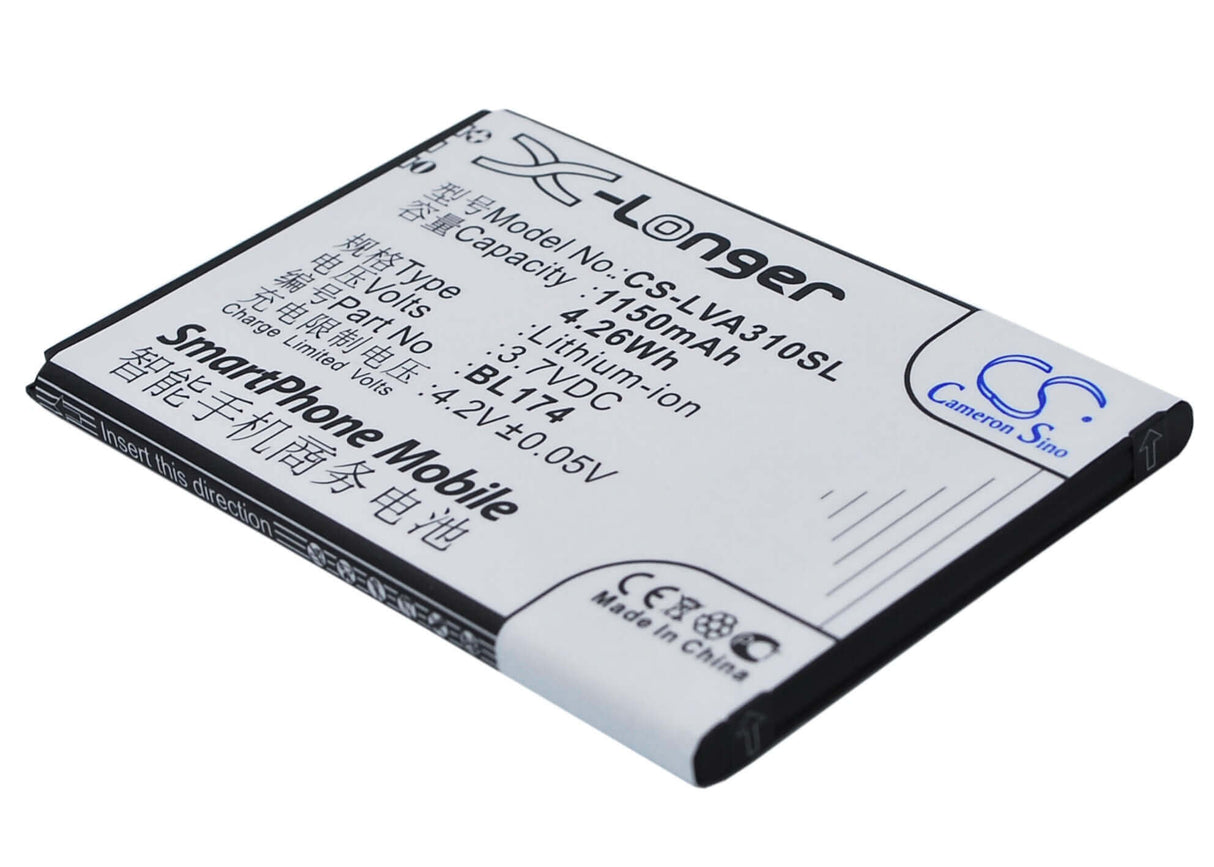 3.7V, Li-ion, 1150mAh, batterie de smartphone compatible avec Lenovo, Bl174, A30t, 4.26Wh Mobile, Smartphone Cameron Sino Technology Limited (Smartphone)
