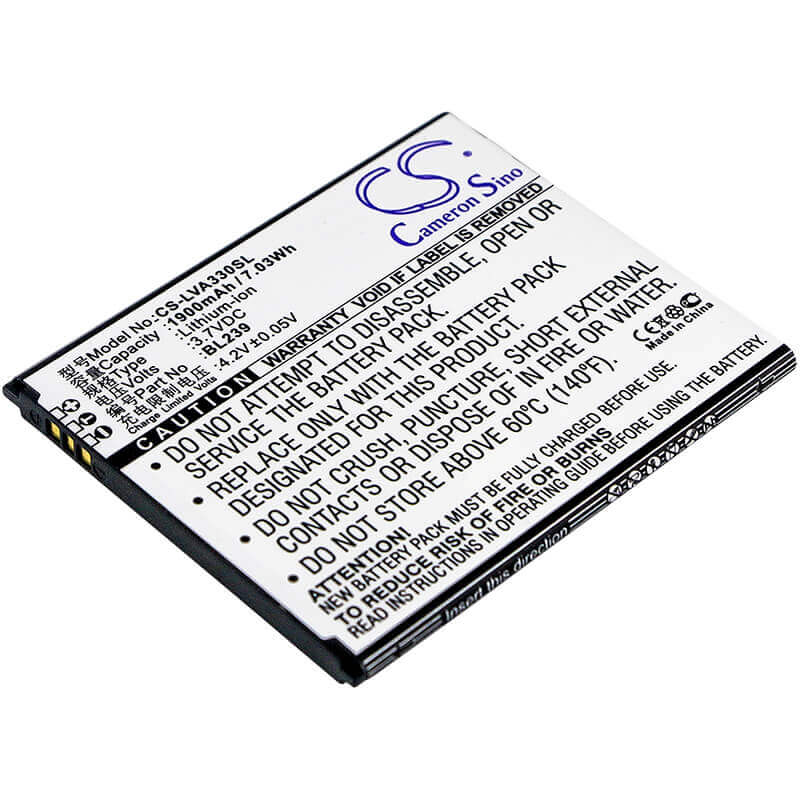 3.7V, Li-ion, 1900mAh, SmartPhone battery fits Lenovo, Bl239, A330e, A3500, 7.03Wh Mobile, SmartPhone Cameron Sino Technology Limited (Smartphone)