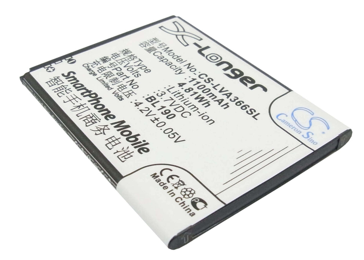 3.7V, Li-ion, 1100mAh, Batterie de smartphone compatible avec Lenovo, Bl190, A366t, 4.07Wh Mobile, Smartphone Cameron Sino Technology Limited (Smartphone)