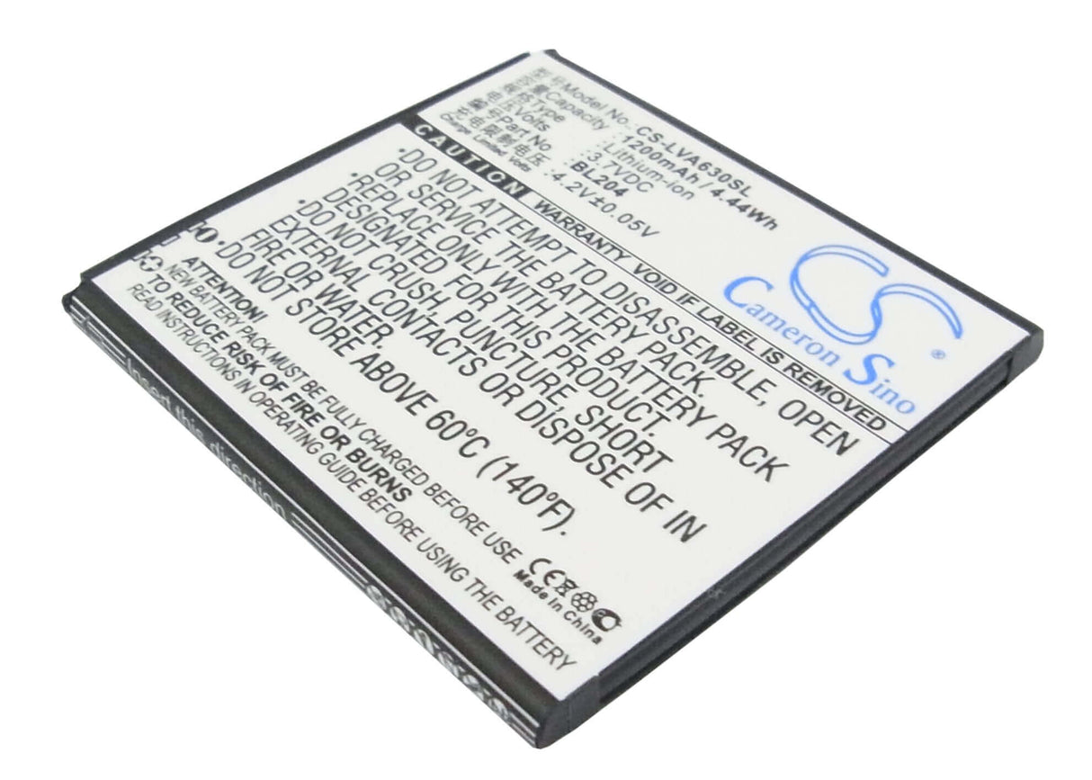 3,7V, Li-ion, 1200mAh, batterie de smartphone compatible Lenovo, Bl204, A586, A630t, 4,44Wh Mobile, Smartphone Cameron Sino Technology Limited (Smartphone)