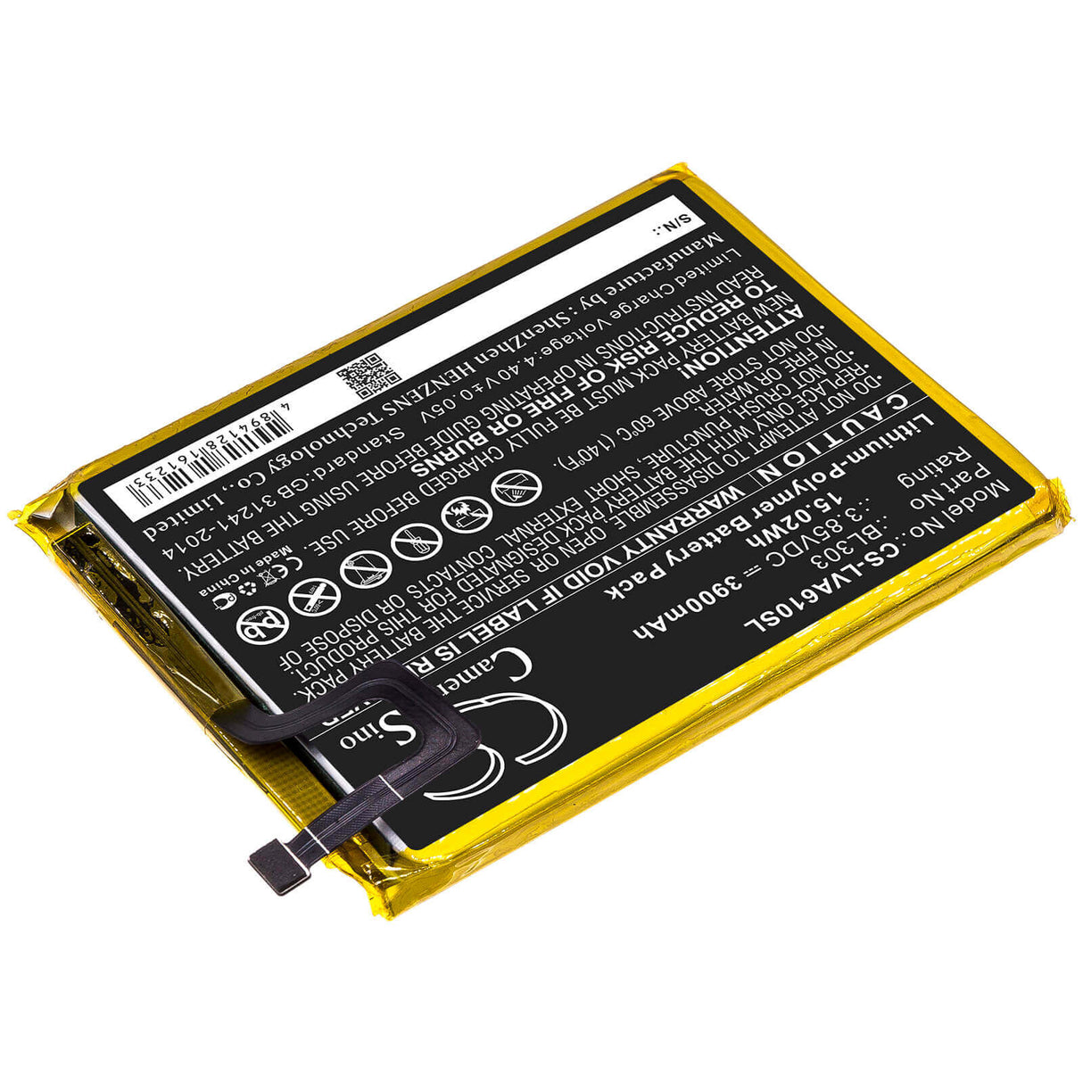 3.85V, Li-Polymer, 3900mAh, SmartPhone battery fits Lenovo, Bl303, A6 Note, L19041, 15.02Wh Mobile, SmartPhone Cameron Sino Technology Limited (Smartphone)