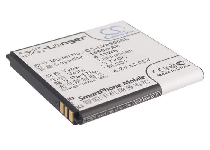 3,7V, Li-ion, 1650mAh, Batterie de smartphone compatible avec Lenovo, Bl201, A60+, 6,11Wh Mobile, Smartphone Cameron Sino Technology Limited (Smartphone)
