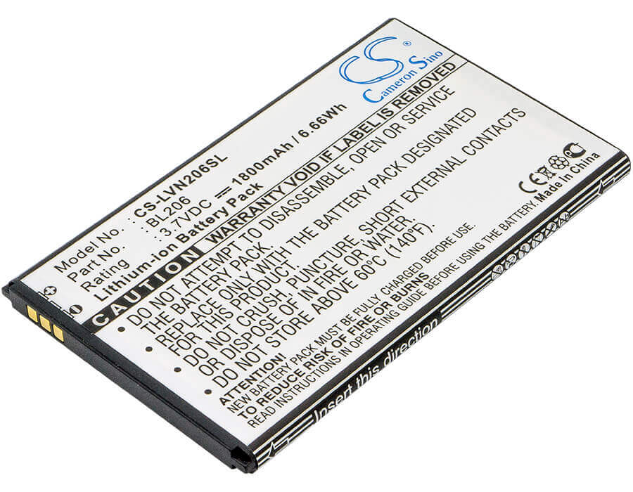 3.7V, Li-ion, 1800mAh, SmartPhone battery fits Lenovo, Bl206, A600e, A630, 6.66Wh Mobile, SmartPhone Cameron Sino Technology Limited (Suspended)