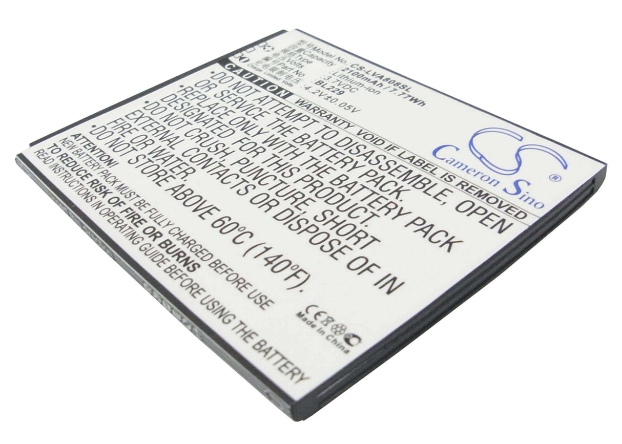 3.7V, Li-ion, 2100mAh, SmartPhone battery fits Lenovo, Bl229, A8, A806, 7.77Wh Mobile, SmartPhone Cameron Sino Technology Limited (Smartphone)