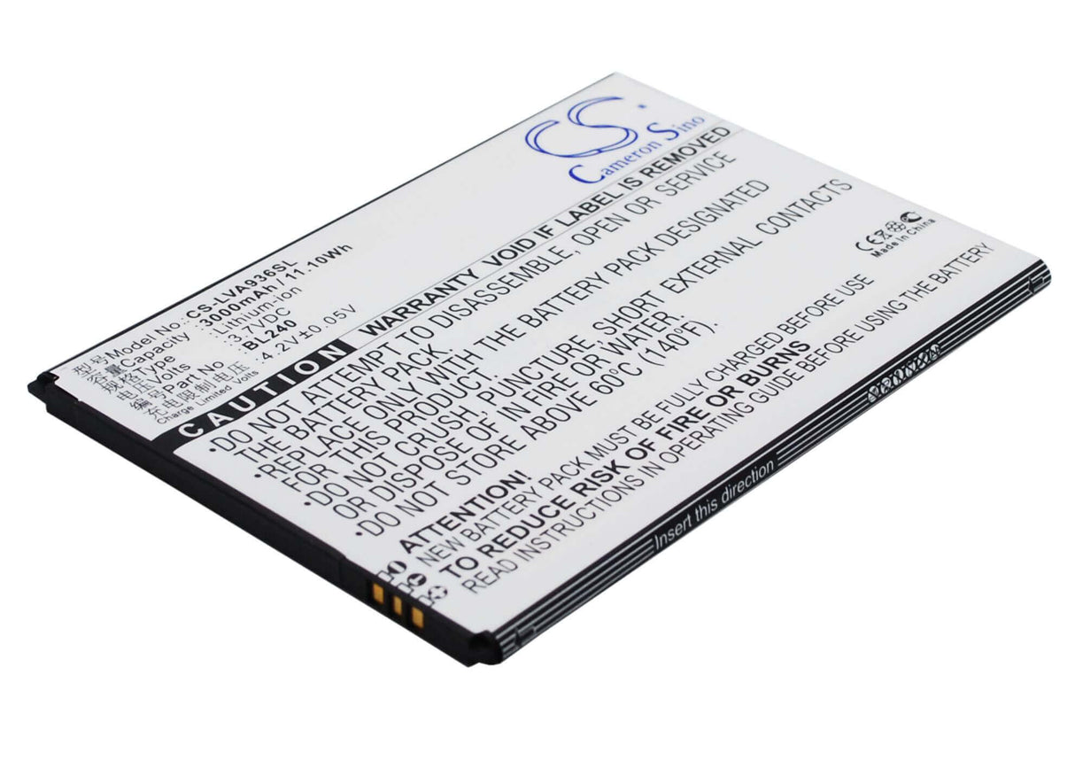 3.7V, Li-Polymer, 3000mAh, SmartPhone battery fits Lenovo, Bl240, A936, 11.1Wh Mobile, SmartPhone Cameron Sino Technology Limited (Smartphone)
