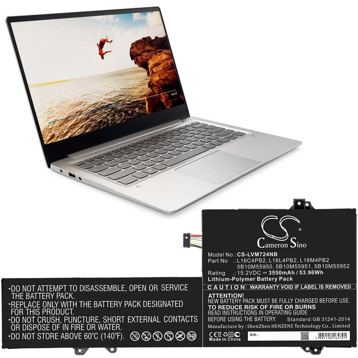 Battery For Lenovo, Air 14 Pro, Ideapad 720s-14, Ideapad 720s-14ikb 15.2v, 3550mah - 53.96wh Notebook, Laptop Cameron Sino Technology Limited