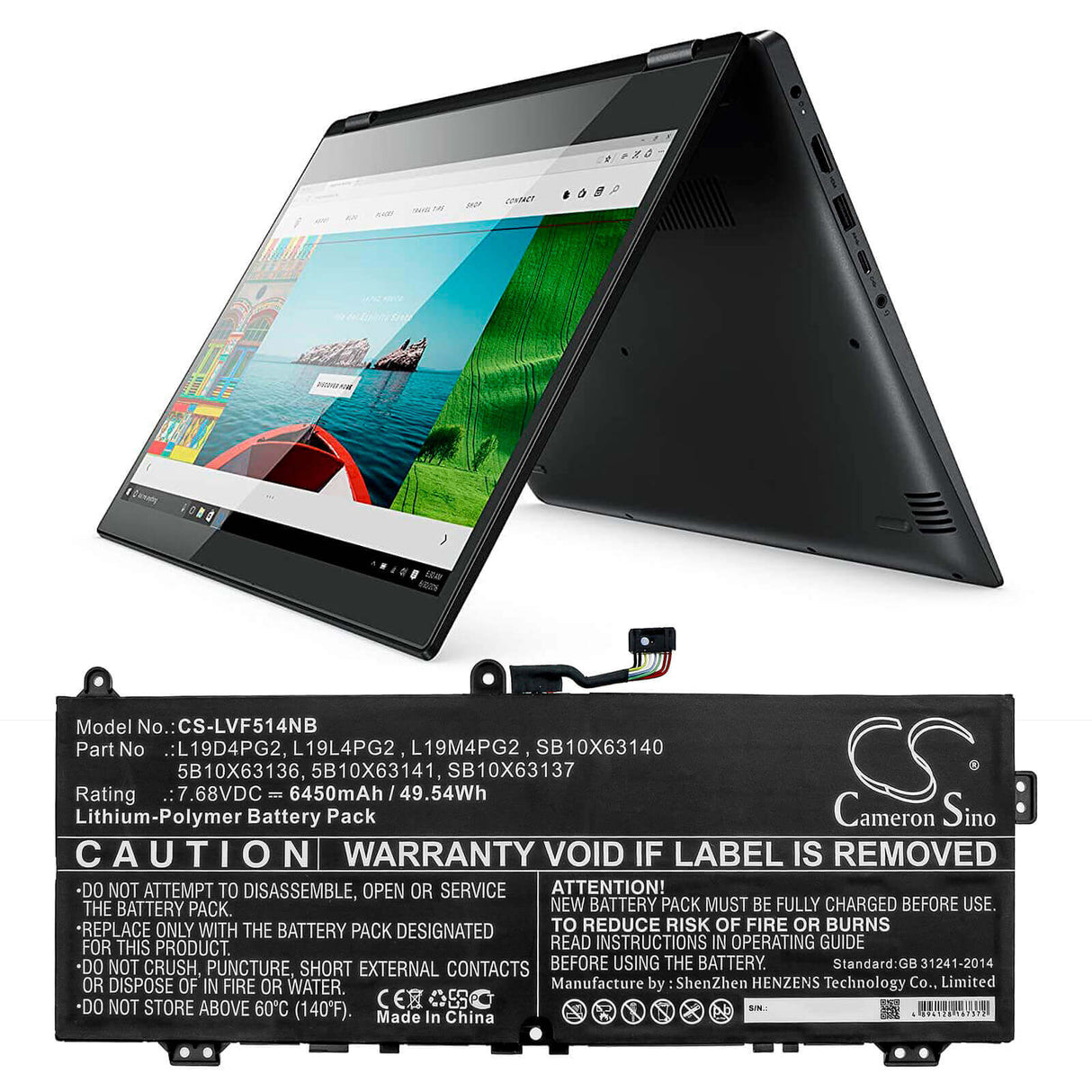 Battery For Lenovo, C13 Yoga Gen 1 Chromebook-20uys02b00, Flex 5 1570 7.36v, 6550mah - 48.21wh Notebook, Laptop Cameron Sino Technology Limited