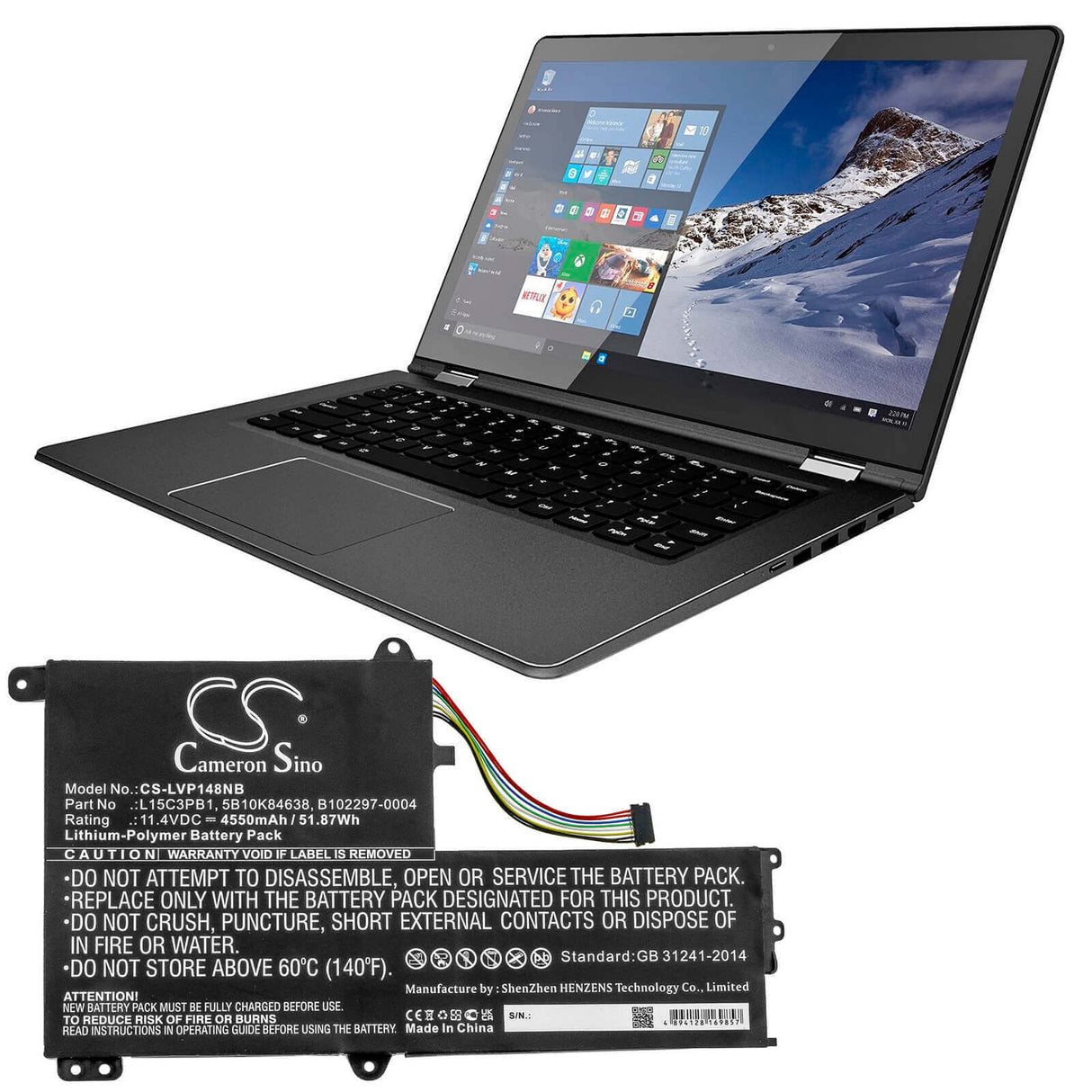 Battery For Lenovo, Flex 4-1480 14", Flex 4-1570, Flex 4-1580 80ve 11.4v, 4550mah - 51.87wh Notebook, Laptop Cameron Sino Technology Limited