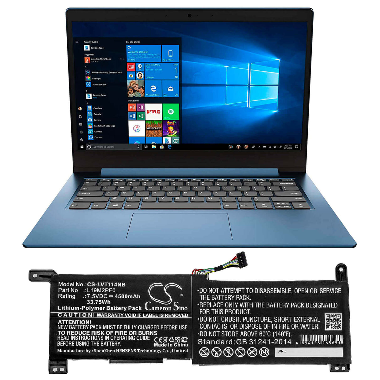 Battery For Lenovo, Ideapad 1-11ada05 82gv002bnz, Ideapad 1-11ada05(82gv) 7.5v, 4500mah - 33.75wh Notebook, Laptop Cameron Sino Technology Limited