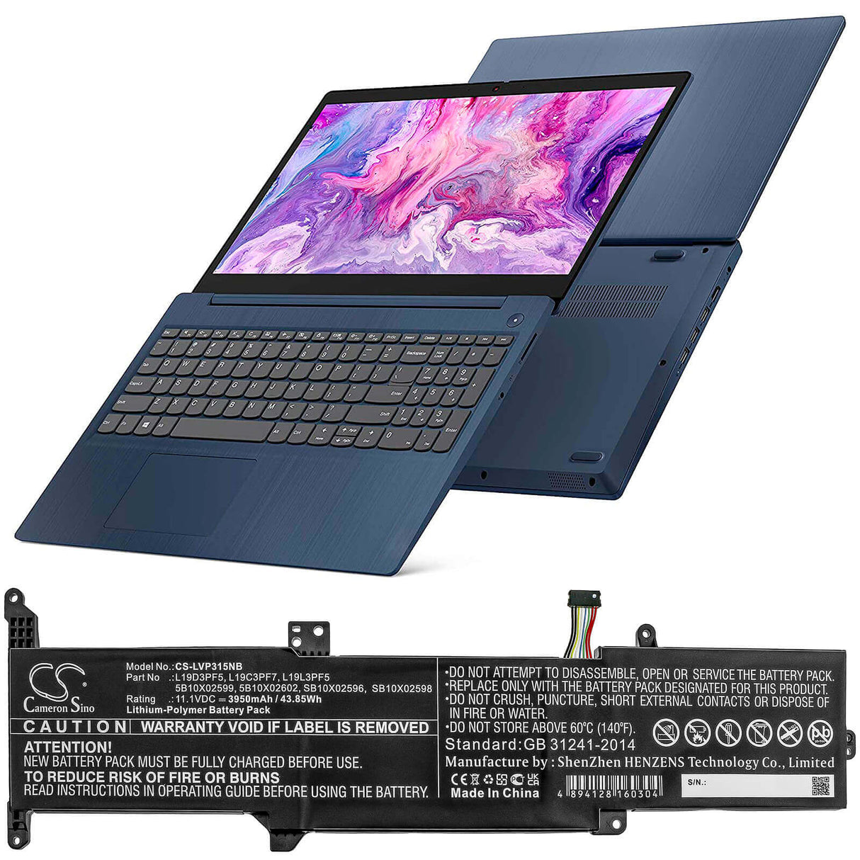 Batterie pour Lenovo, Ideapad 3-15 11.1v, 3950mah - 43.85wh Notebook, Laptop Cameron Sino Technology Limited