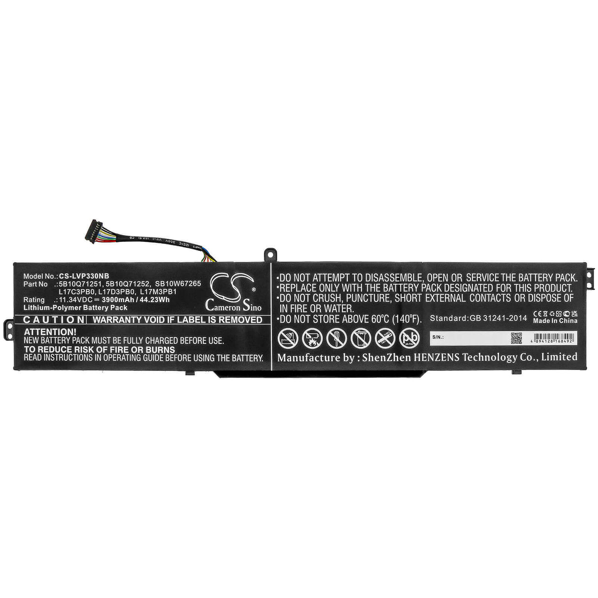 Battery For Lenovo, Ideapad 330-15ich, Ideapad 330-15ich 81fk008nau 11.34v, 3900mah - 44.23wh Notebook, Laptop Cameron Sino Technology Limited