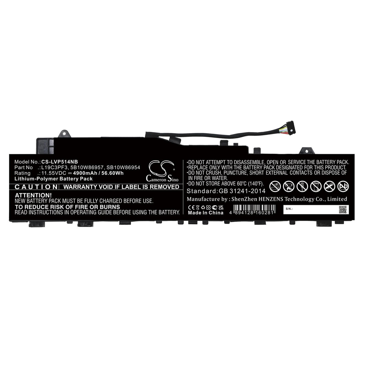 Battery For Lenovo, Ideapad 5 14, Ideapad 5 14are, Ideapad Slim5-14iil 11.55v, 4900mah - 56.60wh Notebook, Laptop Cameron Sino Technology Limited