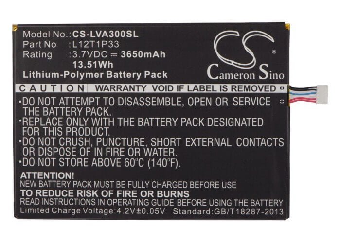 3,7V, Li-Polymer, 3650mAh, Batterie de tablette compatible avec Lenovo, L12d1p31, Ideapad A1000l-f60041, Ideapad A1010, 13,51Wh Tablette Cameron Sino Technology Limited