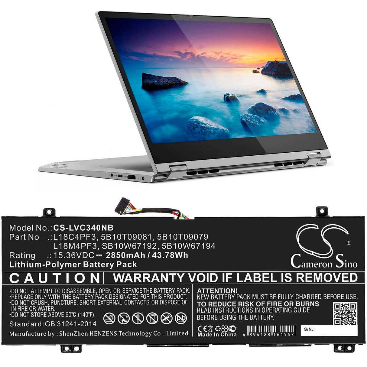 Battery For Lenovo, Ideapad C340-14api, Ideapad C340-14api 81n6004uge, Ideapad C340-14iwl 15.36v, 2850mah - 43.78wh Notebook, Laptop Cameron Sino Technology Limited