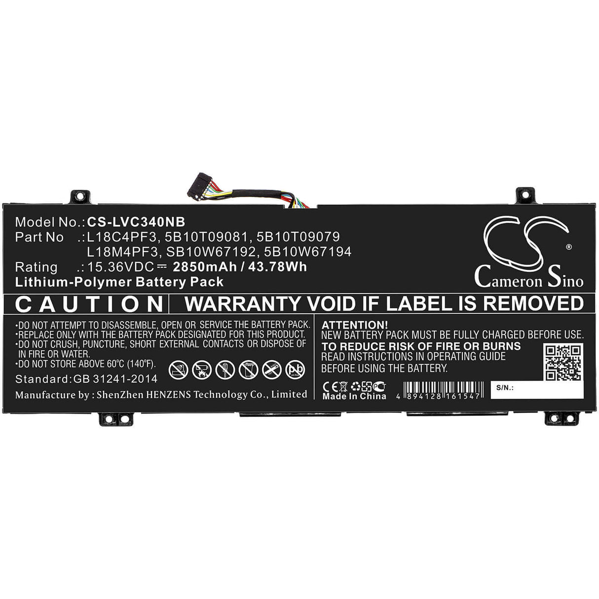 Battery For Lenovo, Ideapad C340-14api, Ideapad C340-14api 81n6004uge, Ideapad C340-14iwl 15.36v, 2850mah - 43.78wh Notebook, Laptop Cameron Sino Technology Limited