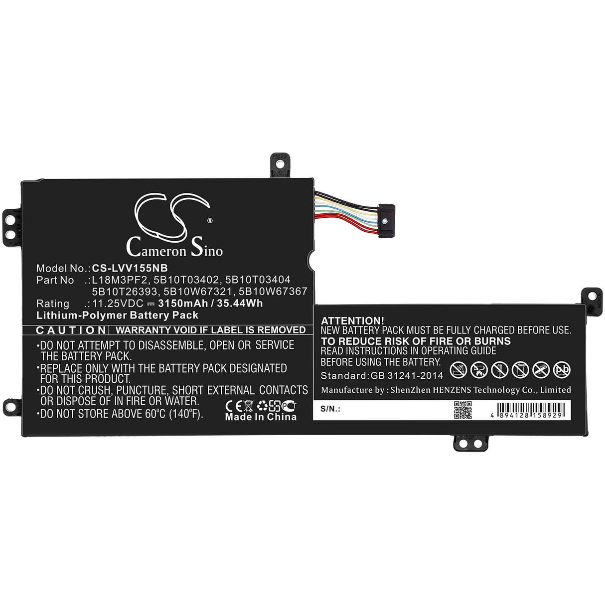 Batterie Pour Lenovo, Ideapad L340, Ideapad L340 15iwl, V155 11.25v, 3150mah - 35.44wh Ordinateur portable, Laptop Cameron Sino Technology Limited