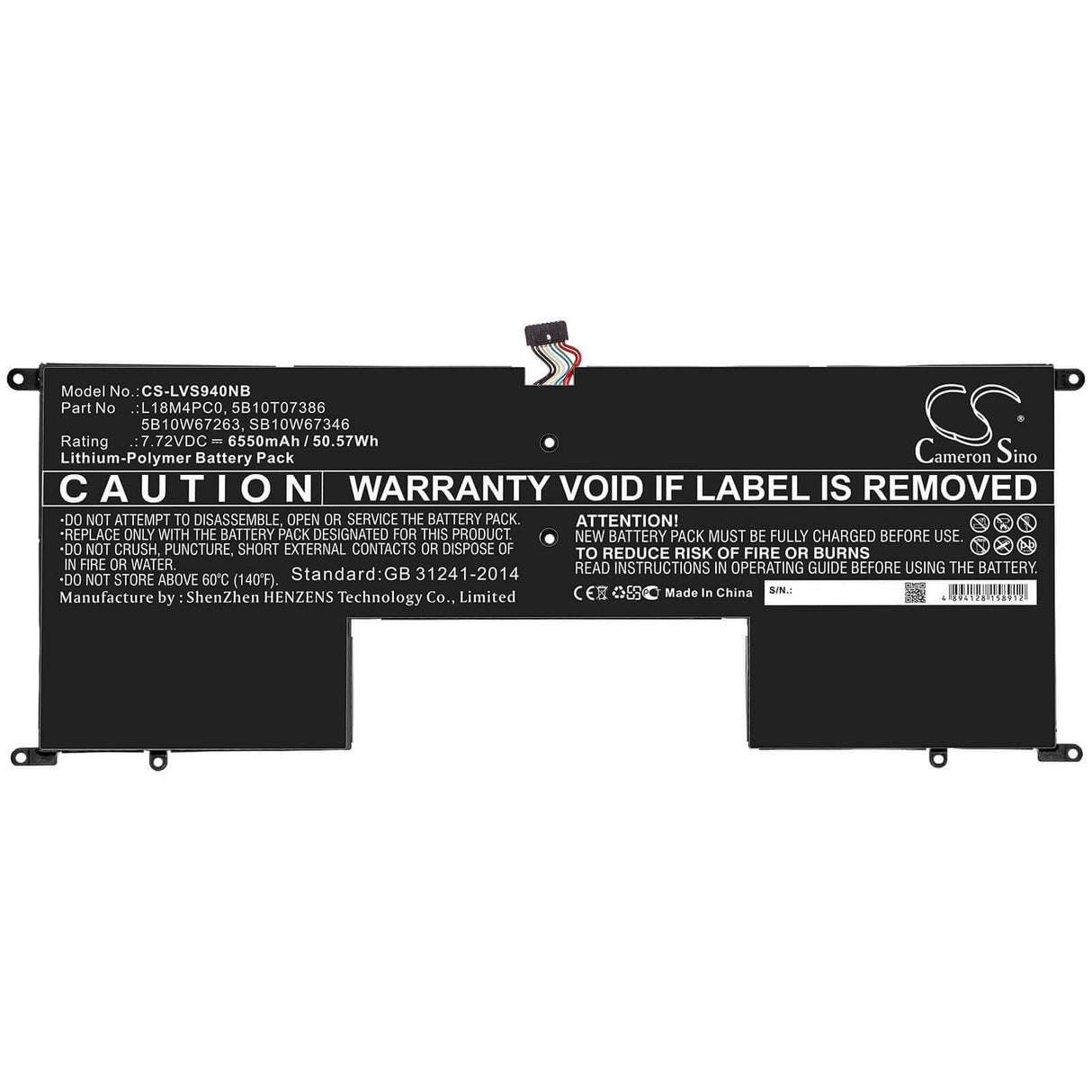 Battery For Lenovo, Ideapad S940-14iwl, Yoga S940 14, Yoga S940 81q7 7.72v, 6550mah - 50.57wh Notebook, Laptop Cameron Sino Technology Limited