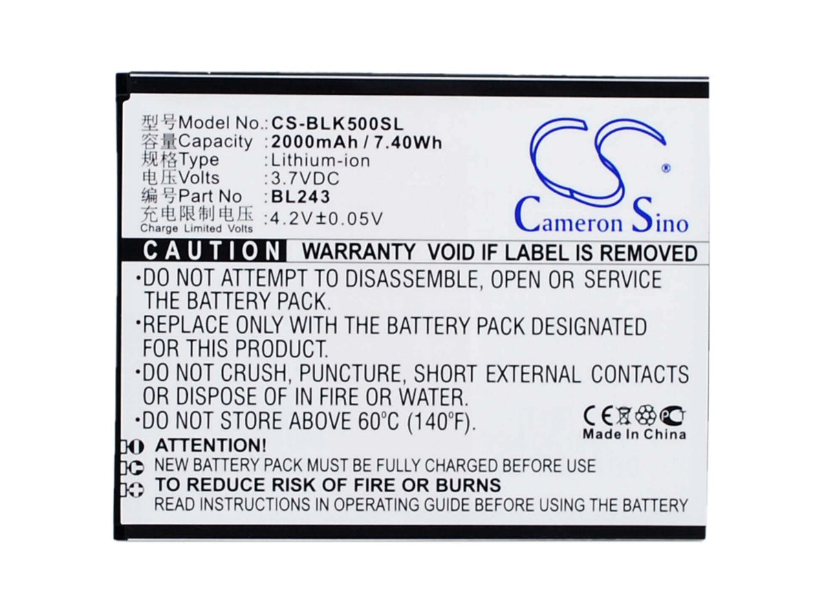 3.7V, Li-ion, 2000mAh, SmartPhone battery fits Lenovo, Bl243, K3 Note, K50-t3s, 7.4Wh Mobile, SmartPhone Cameron Sino Technology Limited (Smartphone)