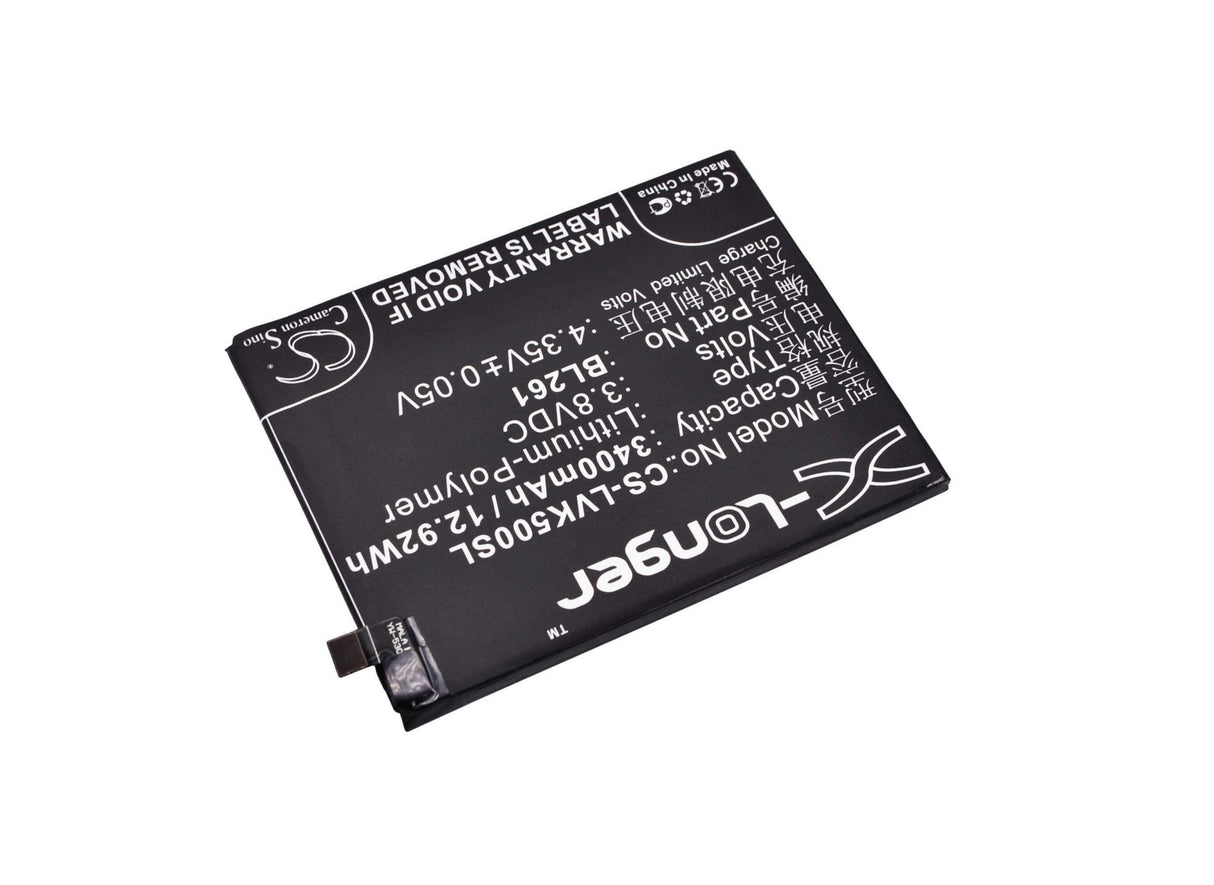 3.8V, Li-Polymer, 3400mAh, SmartPhone battery fits Lenovo, Bl261, A7020a48, K5 Note, 12.92Wh Mobile, SmartPhone Cameron Sino Technology Limited (Smartphone)