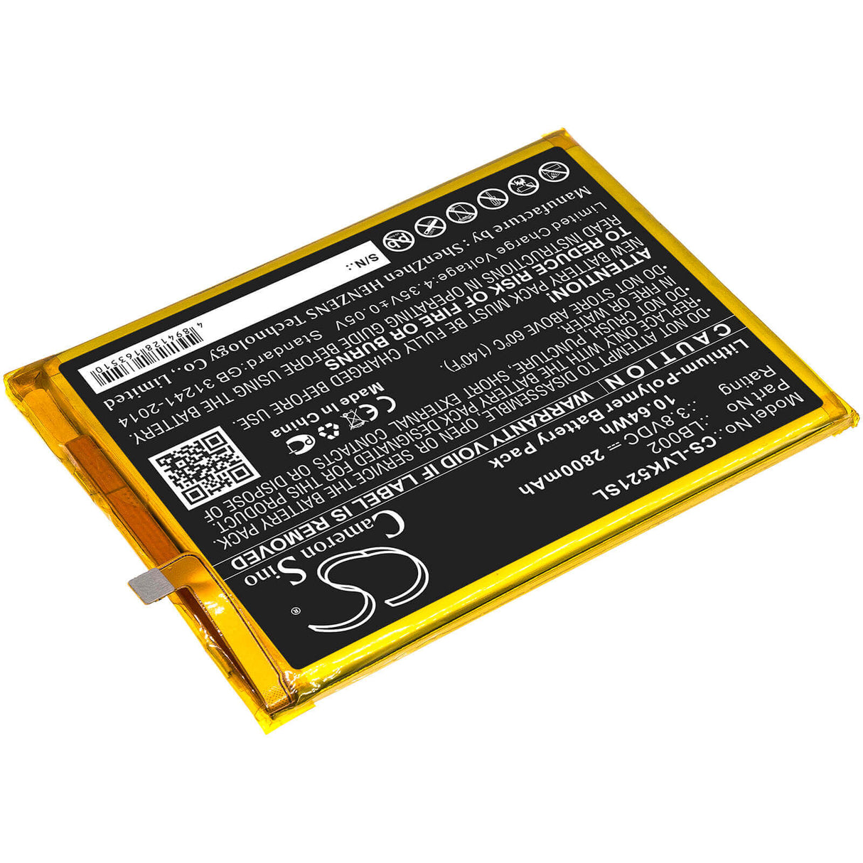 3.8V, Li-Polymer, 2800mAh, SmartPhone battery fits Lenovo, Lb002, K520, K520t Pro, 10.64Wh Mobile, SmartPhone Cameron Sino Technology Limited (Smartphone)
