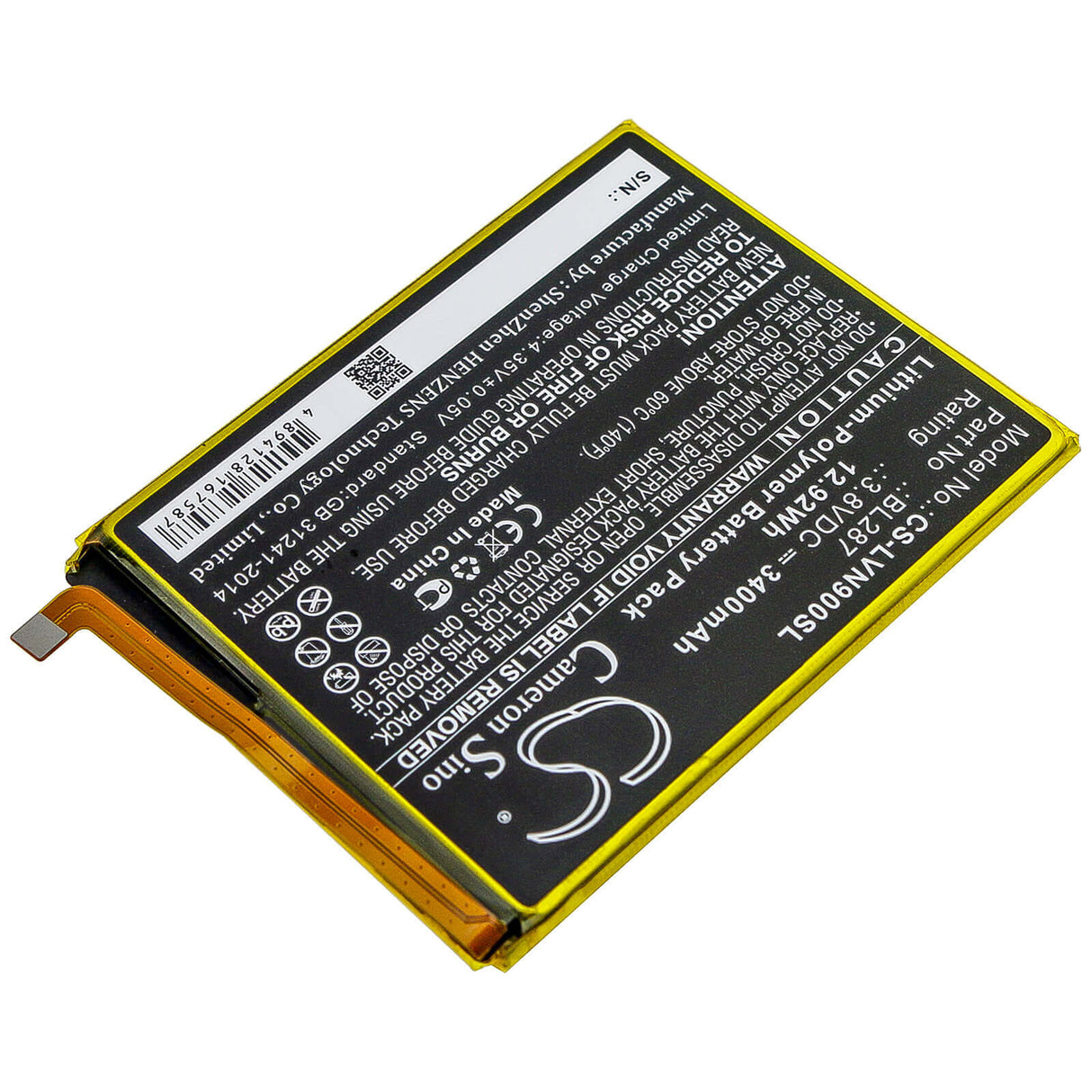 3.8V, Li-Polymer, 3400mAh, SmartPhone battery fits Lenovo, Bl287, K9 Note, 12.92Wh Mobile, SmartPhone Cameron Sino Technology Limited (Smartphone)