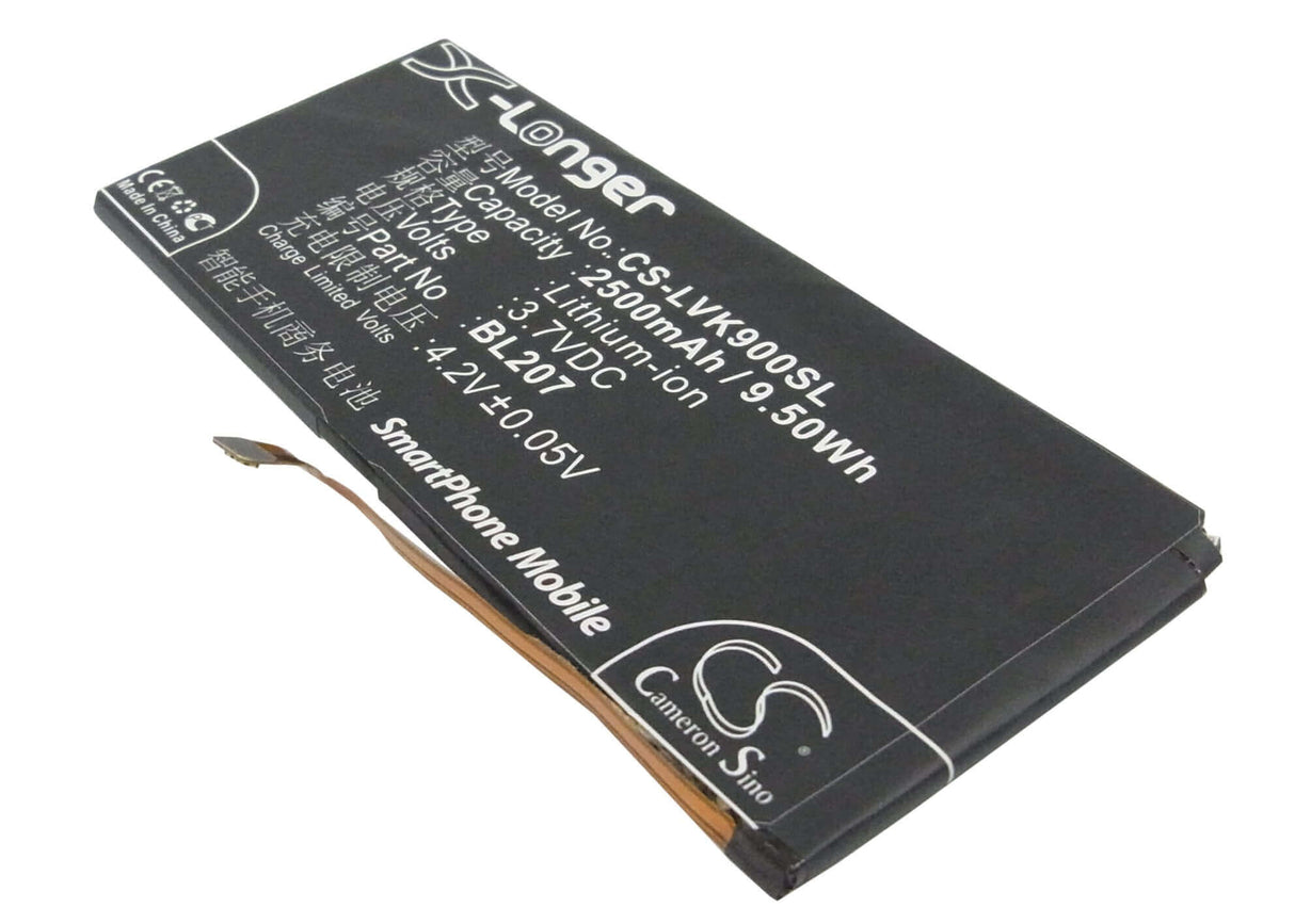 3.7V, Li-Polymer, 2500mAh, SmartPhone battery fits Lenovo, Bl207, K100, K900, 9.25Wh Mobile, SmartPhone Cameron Sino Technology Limited (Smartphone)