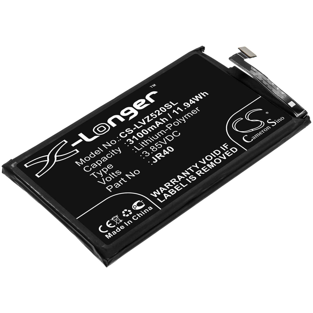 3.85V, Li-Polymer, 3100mAh, SmartPhone battery fits Lenovo, Jr40, L78031, L78032, 11.94Wh Mobile, SmartPhone Cameron Sino Technology Limited (Smartphone)
