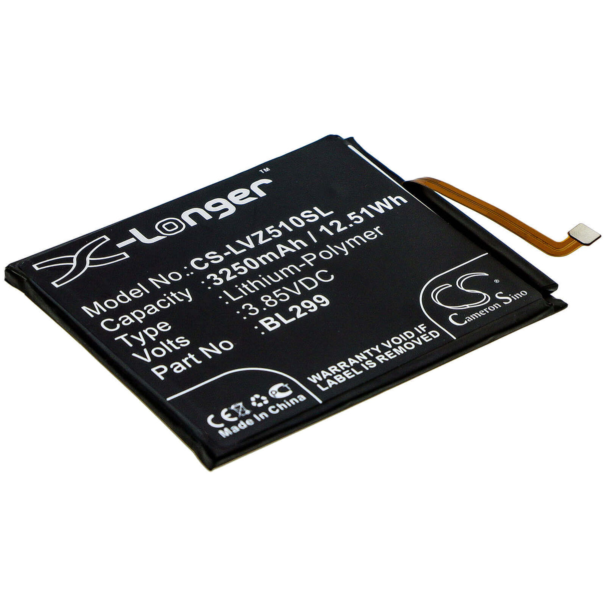 3.85V, Li-Polymer, 3250mAh, SmartPhone battery fits Lenovo, Bl299, L78071, Z5s, 12.51Wh Mobile, SmartPhone Cameron Sino Technology Limited (Smartphone)