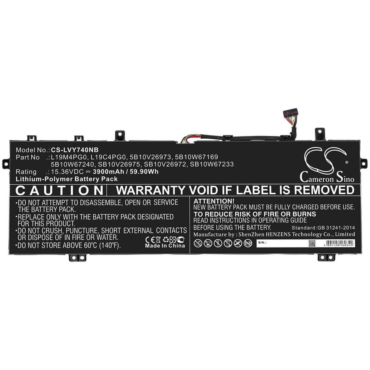 Battery For Lenovo, Legion Y740s, Legion Y740s-15imh, Legion Y9000x 15.36v, 3900mah - 59.90wh Notebook, Laptop Cameron Sino Technology Limited