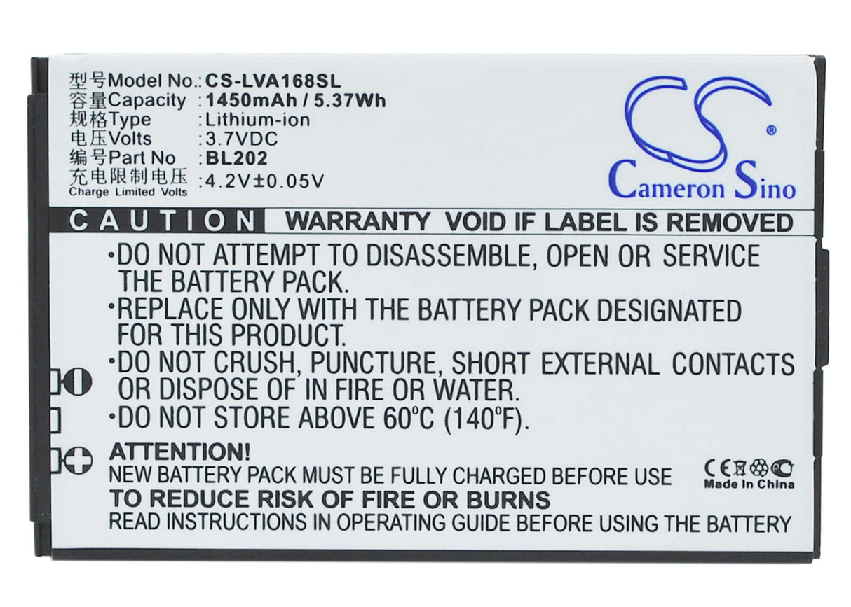 3.7V, Li-ion, 1450mAh, SmartPhone battery fits Lenovo, Bl202, Ma168, Ma169, 5.37Wh Mobile, SmartPhone Cameron Sino Technology Limited (Suspended)