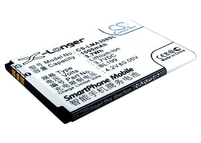 3.7V, Li-ion, 1000mAh, SmartPhone battery fits Lenovo, Bl199, Ma308, Ma309, 3.7Wh Mobile, SmartPhone Cameron Sino Technology Limited (Smartphone)