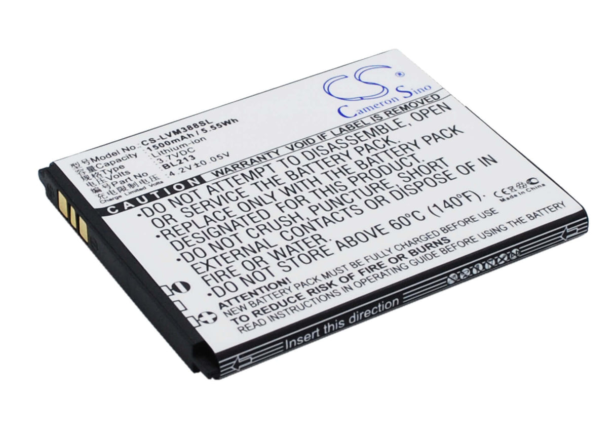 3.7V, Li-ion, 1500mAh, SmartPhone battery fits Lenovo, Bl213, Ma388, Ma388a, 5.55Wh Mobile, SmartPhone Cameron Sino Technology Limited (Suspended)